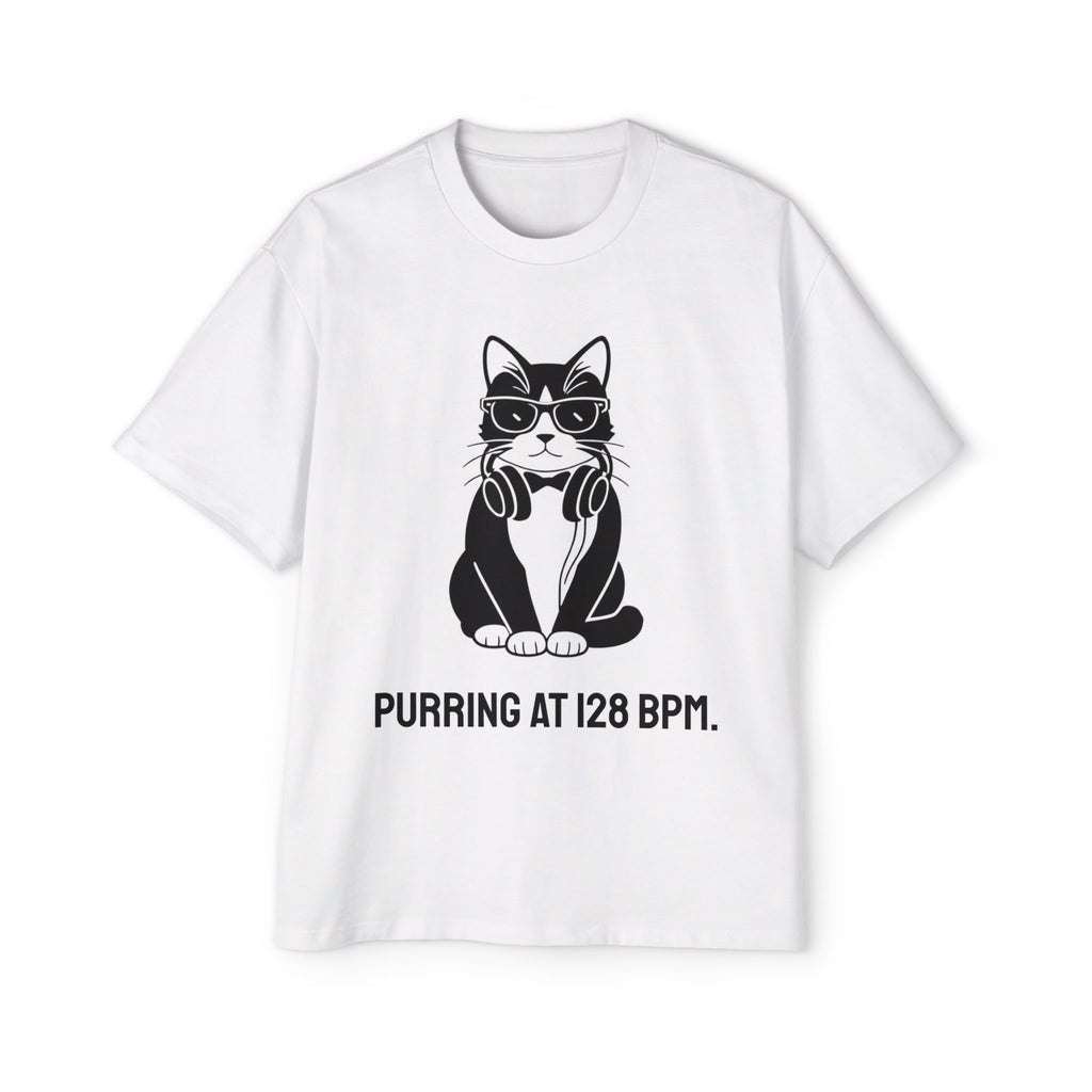 Cat DJ T-Shirt — "Purring at 128 BPM" Graphic Tee