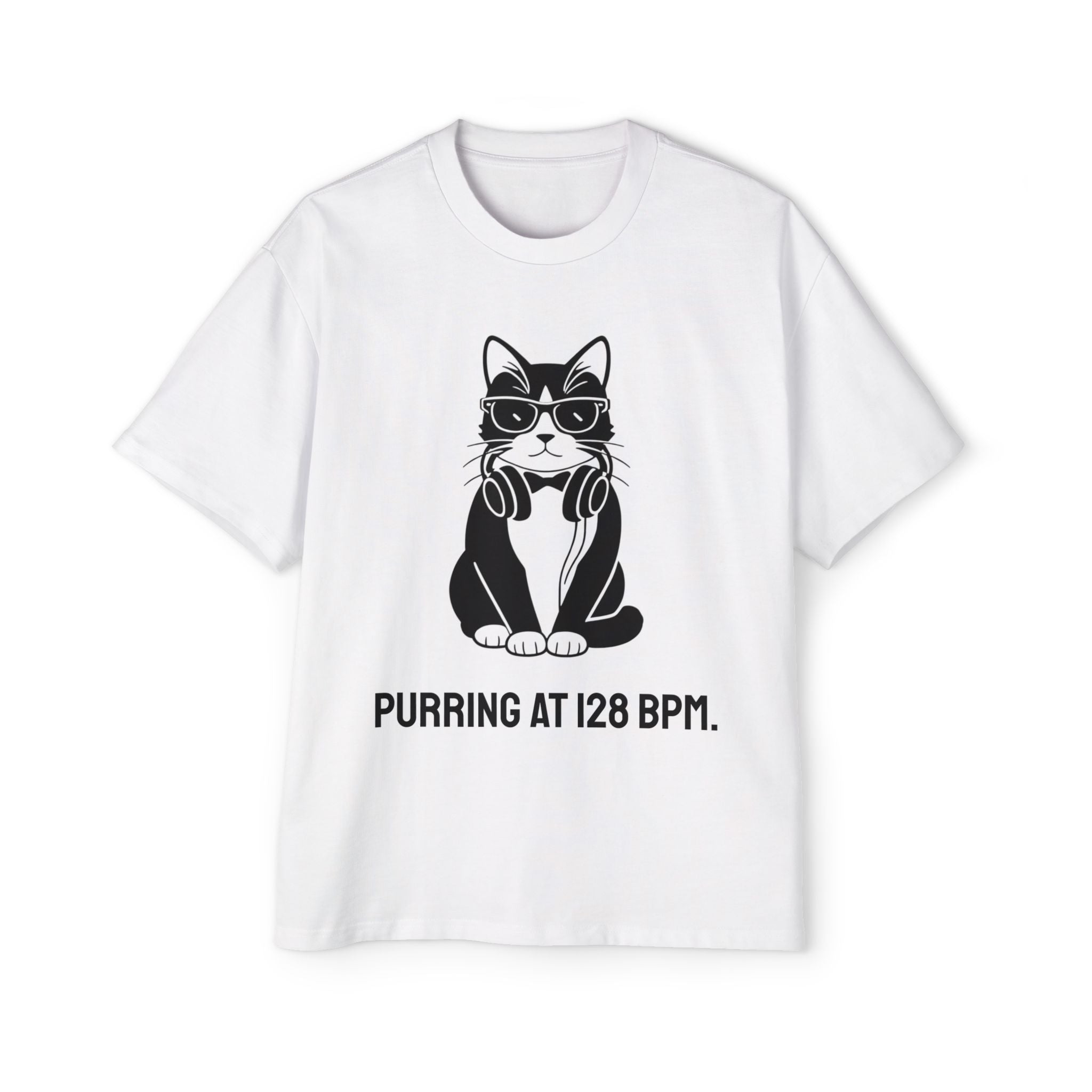 Cat DJ T-Shirt — "Purring at 128 BPM" Graphic Tee