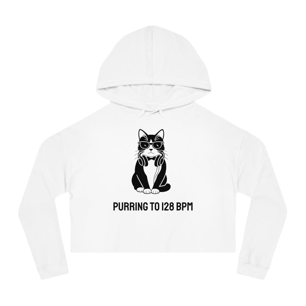 House Cat Radio™ Women's Cropped Hoodie — Purring at 128 BPM